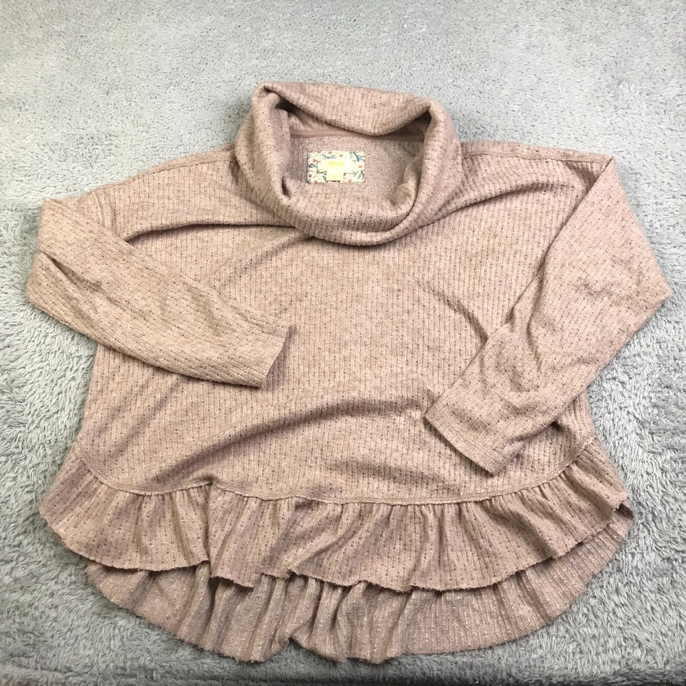 Maeve Anthropologie Sweater Womens M Pink Lagenlook Addie Ruffled Hacci Pullover